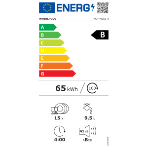 Whirlpool W7FHS51X invertermootoriga nõudepesumasin 15 komplekti, 41 dB, roostevaba teras