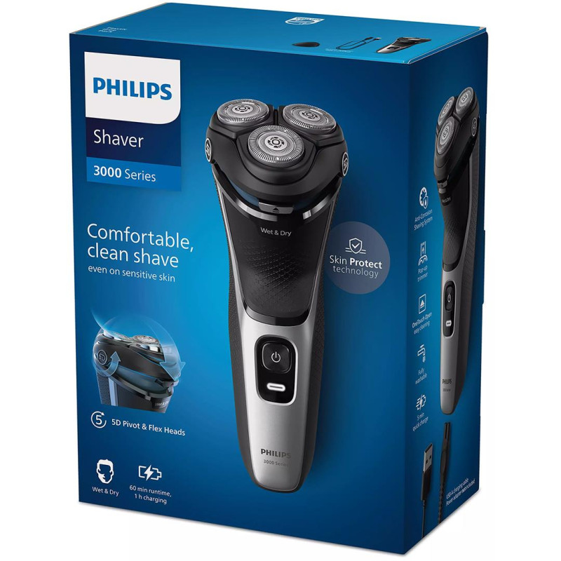 Pardel Philips Shaver 3000 Series, Wet & Dry, must/hõbedane