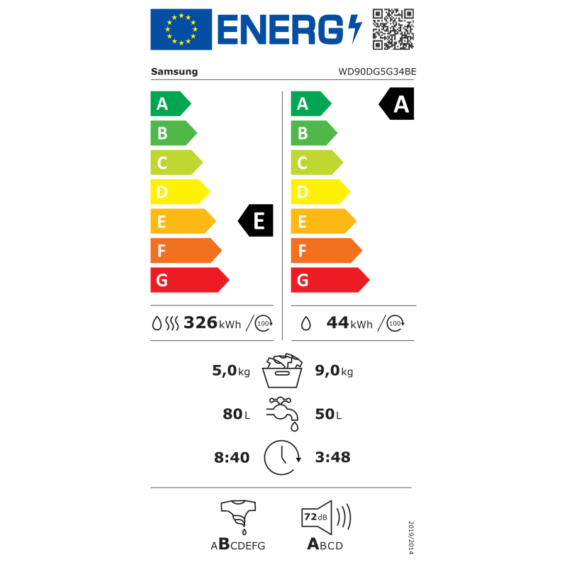 Kuivatiga pesumasin Samsung, 5 kg / 9 kg, sügavus 48 cm, 1400 p/min